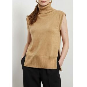 THE FRANKIE SHOP Split Hem Roll Neck Wool-Blend Vest, Biscuit, Small